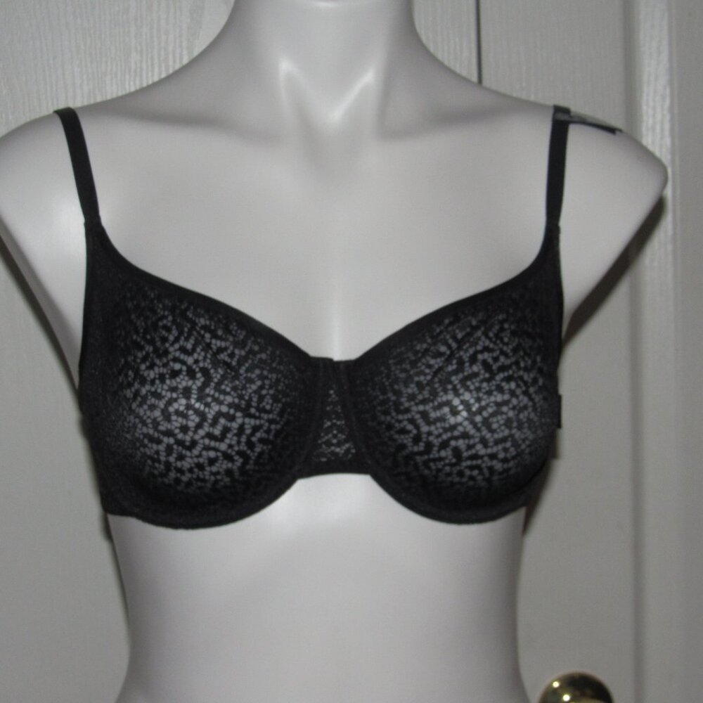 NWT DKNY Modern Lace Unlined Demi Bra 32DD Black Sheer Mesh Underwire - Picture 2 of 9
